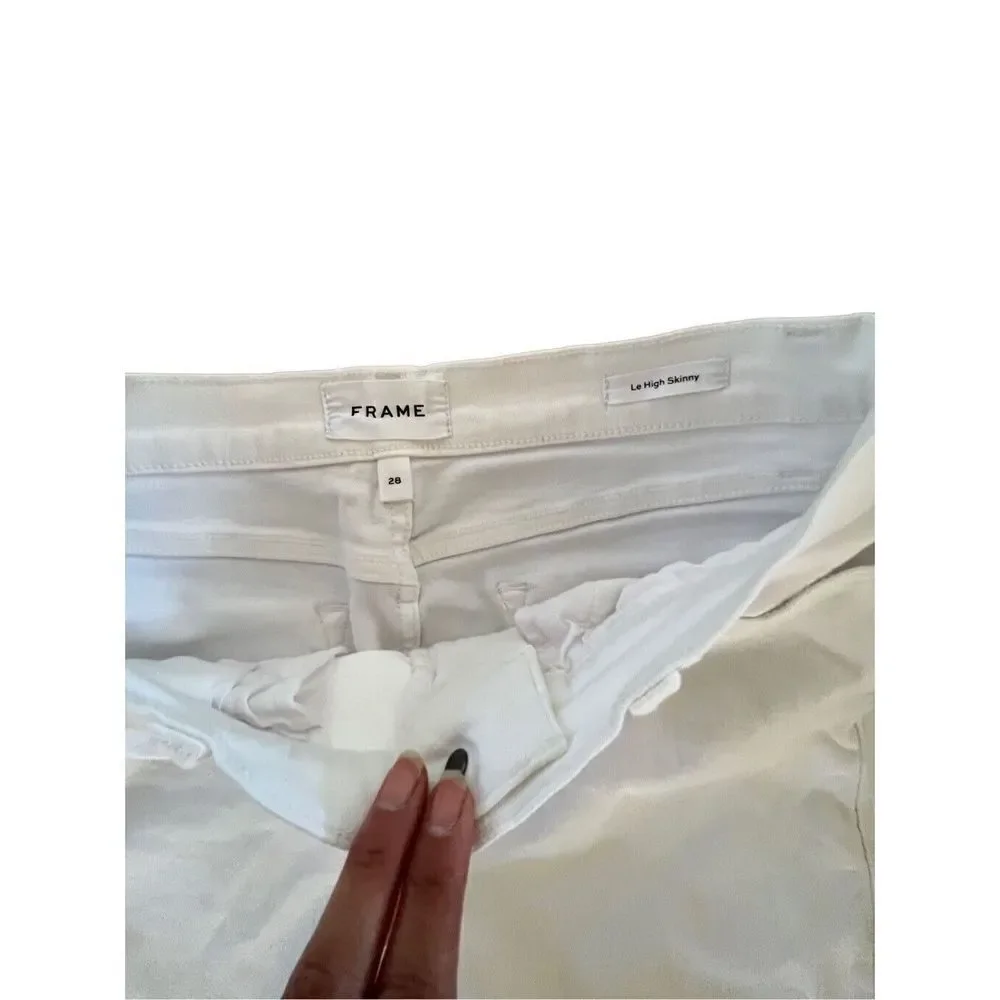 FRAME Le High Skinny White Denim Jeans Ankle W/ Raw Hem Women’s 28 X 28
